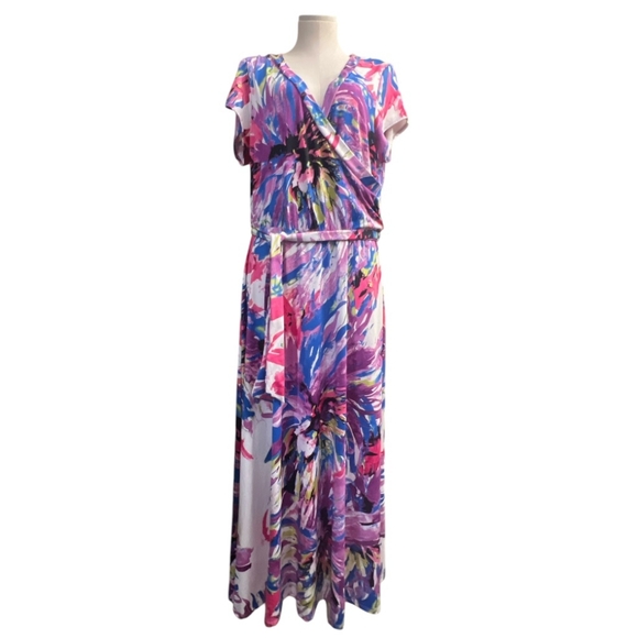 ASHLEY STEWART  Abstract Floral Faux Wrap Dress Size 14/16 - Picture 2 of 5